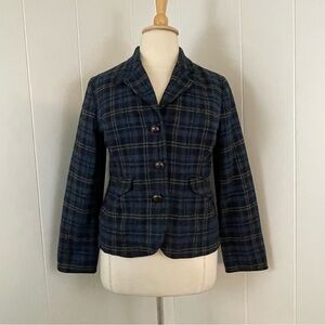 L.L. Bean Navy Plaid Blazer Women's 16R Wool Blend 3 Button Classic Preppy